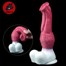 real sex for men UK - Sex toy massager Nnsx Horse Dildo with Suction Cup Large Testis Petaloid Cock Head Real Foreskin Animal Penis Butt Anal Plug Toys for Men Women