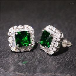 Stud Earrings Huitan Elegant Square Green CZ For Women Brilliant Wedding Engagement Accessories Anniversary Gift Fashion Jewellery