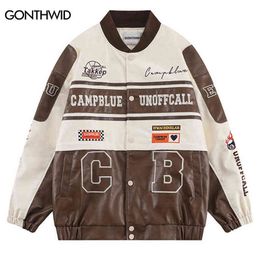 Men's Jackets Mens Leather Jacket Streetwear Hip Hop Vintage Embroidery Letter Color Block Patchwork Baseball Jacket Autumn Casual Loose Coat T220914