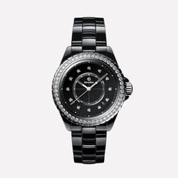 Ladies fashion elegant watch famous designer to create white and black ceramic manufacturing diamond inlaid glow-in-the-dark funct283h