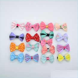 Hair Clips Barrettes 100Pcs/Lot Mini Bow Hairgrips Kids Sweet Girls Solid Dot/ Stripe Printing Hair Clip Hairpins Styling Too Drop D Dhd5M