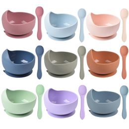 Infant Feeding Sets Toddler Silicone Bowl Spoon Set Utensils Baby Silica Gel Solid Non-slip Suction Bowls Spoons Newborn Waterproof Drool Eating Tableware Set