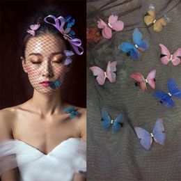 Beautiful Rhinestones Double Layers Tulle Butterfly Hair Clip Accessories For Women Girls Hairpin Gauze dress up Ornaments