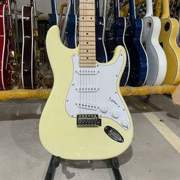 Cream yellow strat electric guitar maple fingerboard chrome hardware Chinese guitarra