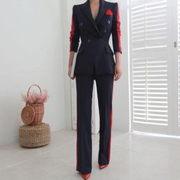 Women's Two Piece Pants Long Sleeve Deep V Neck Office Evening Party PantSuit Set For Dress Formal Jacket Suits