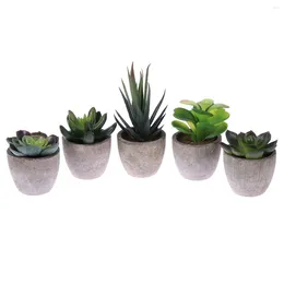 Decorative Flowers 5pcs Retro Artificial Succulents Simulation Green Plants Creative Fake Potted Bonsai Decor For Home