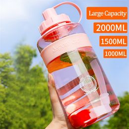 Water Bottles 2 Liter Fitness Sports Bottle Plastic Large Capacity Water Bottle with Straw Girl Outdoor Climbing Drink Bottle Kettle BPA free 220919