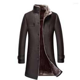 Men's Fur Plus Size 5XL Men's Single-breasted Long Trench Coat Leather Winter Warm Lining Jackets Outerwear Parka1