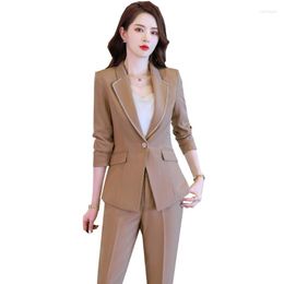 Women's Two Piece Pants Women's Black White Khaki Pant Suit Women Office Ladies Jacket Blazer And Trousers Female Business Formal Work