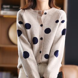 Women s Knits Tees 100 Pure Australian Wool Knitted Cardigan Jacket Autumn And Winter Fashion Round Neck Loose Top Sweater 220919