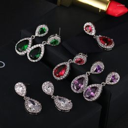 Stud Earrings 925 Sterling Silver Female Luxury Earring Purple Green Red & White Crystal Wedding Trend Excellent Jewelry For Women