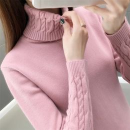 Women s Sweaters Knitted Sweater Women Autumn Winter Korean Turtleneck Long Sleeve Pullover Female pink Knitwear 220916