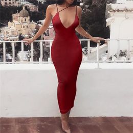 Partykleider RLMABABY Sexy Nachtclub Rückenfreies Langes Kleid Frauen V-Ausschnitt Ärmellos Spaghettibügel Eleganter, figurbetonter Abend