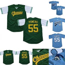 GlaMit Mens Kenny Powers #55 Eastbound and Down Mexican Charros Kenny Powers 100% Stitched Movie Baseball Jersey Green Blue Fast Shipping