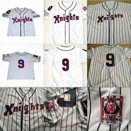 GlaA3740 #9 Roy HOBBS 1984 New York Knights The Natural Movie Button Down Baseball jersey 100% Stitched Custom Jerseys Grey White