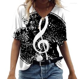 Women's T Shirts 3D Musical Note Pattern Printed Fashion Women T-Shirts Short Sleeve Loose Cotton Comfortable Tops Round-Neck Street Ladies