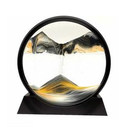 Decorative Objects Figurines Creative 3D Glass Sandscape in Motion Hourglass Moving Sand Frame Art Picture Display Flowing Gift Home Decor 712inch Dropship 220919