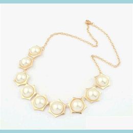 Pendant Necklaces New Fashion Gold Plated Alloy Hexagon Round Resin Gem Choker Necklace C3 Drop Delivery 2021 Jewelry Necklaces Pendan Dhibm