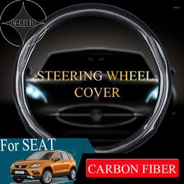 Steering Wheel Covers Carbon Fiber Car Cover For SEAT Series Ibiza Leon Ateca Tarraco Universal 38cm 15'' Wrap
