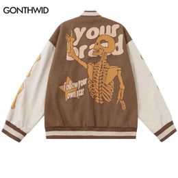 Men's Jackets Men Baseball Jackets Streetwear Hip Hop Skull Letter Print Patchwork Varsity Bomber Jacket 2022 Autumn Casual Windbreaker Coats T220914