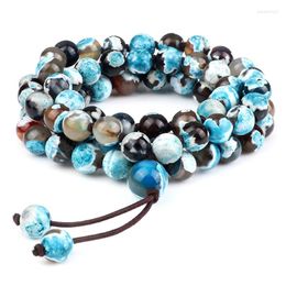 Strand Natural Stone Bracelet Men Yoga Healing 8mm Fire Agates Bead Charm Necklace Lucky Meditation Elastic Bracelets Jewelry For Women