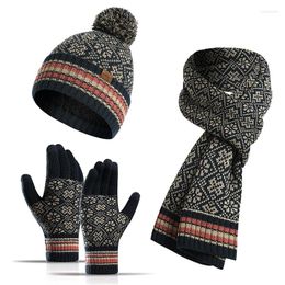 Berets Unisex Winter Women Scarf Hat Touch Screen Gloves Set Knitted Men Head Cover Beanies Sets Glove