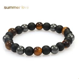 Beaded Strands 8Mm Handmade Braid Beaded Bracelet For Men Fashion Designer Natural Stone Chakra Yoga Energy Elastic Jewellery Gift Dro Dhxel