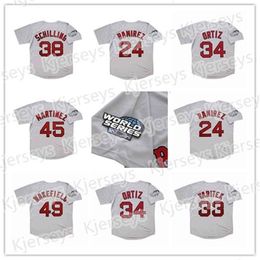 GlnC202 Vintage 24 Manny Ramirez 2004 Boston Grey Road World Series Jersey 45 Pedro Martinez 15 Kevin Millar 34 David Ortiz 38 Curt Schilling 49 Tim