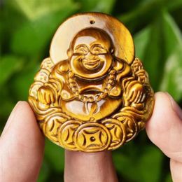 100%Natural Yellow Tiger Eye Pendant Laughing Maitreya Buddha pendant head206A