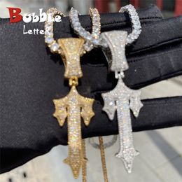sword letter NZ - Chokers Bubble Letter Iced Out Cross Sword Necklace for Men Real Gold Plated Hip Hop Jewelry Trend Charms 220916