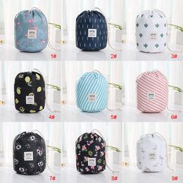 Barrel Shaped Women Travel Cosmetic Bag High Capacity Drawstring Elegant Drum Wash Bags Flamingo Printed Makeup Organizer Storage Bag RRE14265