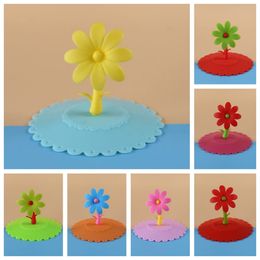 Multicolor silicone Drinkware Lid dustproof cup lids lovely flower cup cover silica gel sealing cup-cover T9I002087