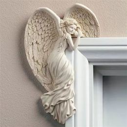 Decorative Objects Figurines Door Frame Angel Wing Sculpture Simulation Goddesses Action Posture Home Bedroom Living room Retro Wall 220919