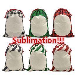 Sublimation Christmas Bag Santa Sack Canvas Bag double side with Drawstrings Wrapping Christmas Decorations candy bag Wholesale