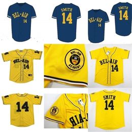 GlaMit Baseball Jersey Will Smith 14# Baseball Jersey Bel-Air Academy Embroidery Stitched Fresh Prince Yellow High Quality vintage