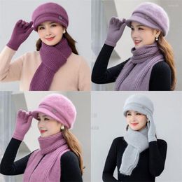 Berets 3Pcs Winter Hat Scarf Gloves Sets Knitting Keep Warm Caps Women Beanies Fashion Fleece Shawl Gifts