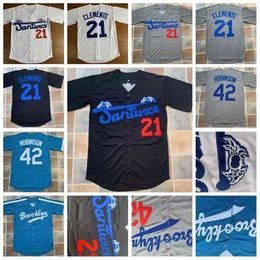 GlaC202 21 Roberto Clemente Brooklyn Dogers 42 Jackie Robinson Baseball Jersey Double Stitched Name and Number IN STOCK Fast Shipping
