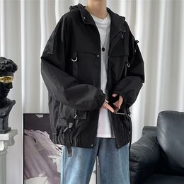 Men s Jackets Men And Coats Loose Autumn Ribbons Streetwear Casual Outwear Hip Hop Windbreaker Overcoat 220916