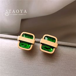 2022 Simple Design Green Zircon Square Lucky Letter Stud Earrings South Korea Exquisite Set Accessories For Womens New Jewelry