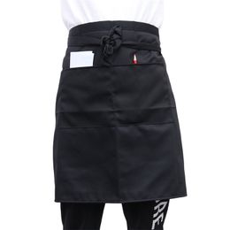 Aprons 1pcs Black Waterproof Half Catering Baking Bar el Waiter Kitchen Home Restaurant Ladies Mens Cotton Short Waist 220919