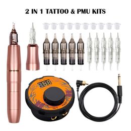 gold permanent tattoo UK - Tattoo Machine BIOMASER est Permanent Makeup 2 Head Rose Gold Microblading Pen Equipment 3D Gun Set 220919