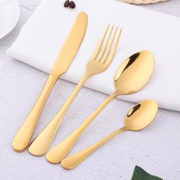 Flatware Sets 4pcs Gold Set Stainless Steel Cutlery Steak Knife Soup Spoons Fork Kits Metal Tableware Western Serving Tools