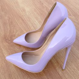 Designer Glossy Light Purple Women Shoes Brand Bottoms Elegant Shiny Stiletto Pumps Ladies Wedding Bridesmaid Shoe Red Soled Classic High Heels Size 33 43 44 667