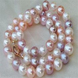 Fine Pearls Jewellery 7-8mm natural White Pink Purple Multi-Color PEARL NECKLACE 18 245k
