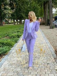 Women's Two Piece Pants 2022 Fashion 2 Pieces Light Purple Women Suits Coat Pant Casual For Office Lady Wear Female Evening Party Suit