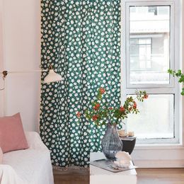 Curtain Bohemian Curtains Green Floral Printed Semi-Blackout Darkening Cotton Panel With Tassel For Living Room Bedroom TJ7120-3