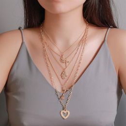 Modyle Vintage Multi-Layered Love Heart Pendant Choker Necklace Set Boho Golden Stars Long Chain Necklaces Women Christmas Gift243v