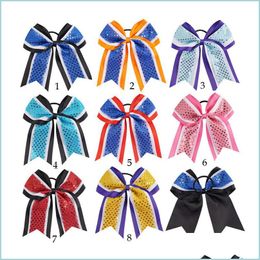 Hair Rubber Bands American Childrens Bow Hair Band Football Baseball Cheerleading Rubber Girl Sequins Headdress Colorf Handmade Acces Dhrno