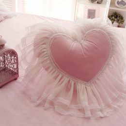 Pillow /Decorative Lace Korean Garden Love Heart-shaped Princess Girl Gift Coral Velvet Sofa Bed Room Dec With Filling FG164C