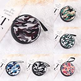 Storage Bags Headphones Box Zippered Coin Case Memory Card Organiser Round Shape Camouflage Series 1Pcs Tinplate Multifunction